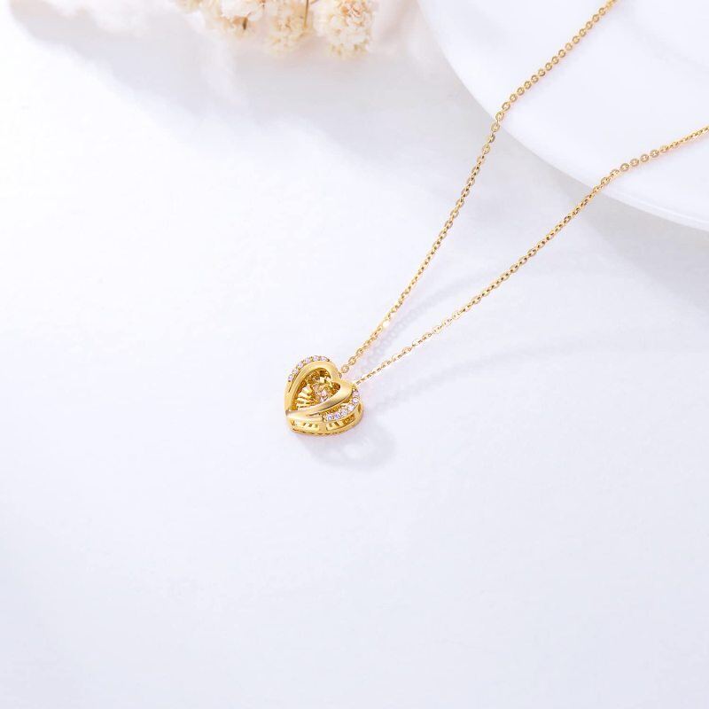 10K Gold Circular Shaped Diamond Heart Pendant Necklace-3