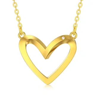 10K Gold Circular Shaped Diamond Heart Pendant Necklace-23