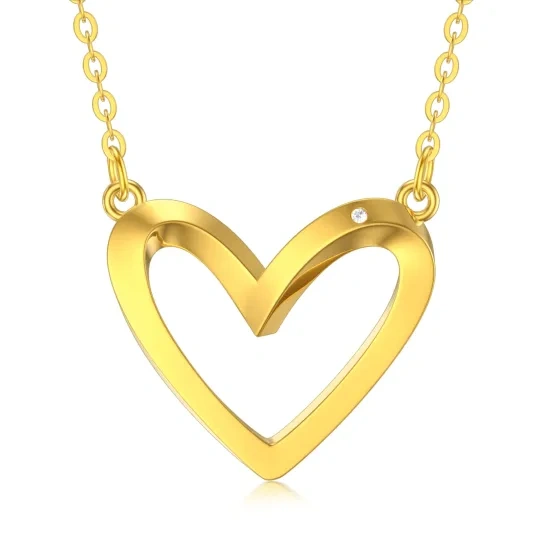 10K Gold Circular Shaped Diamond Heart Pendant Necklace