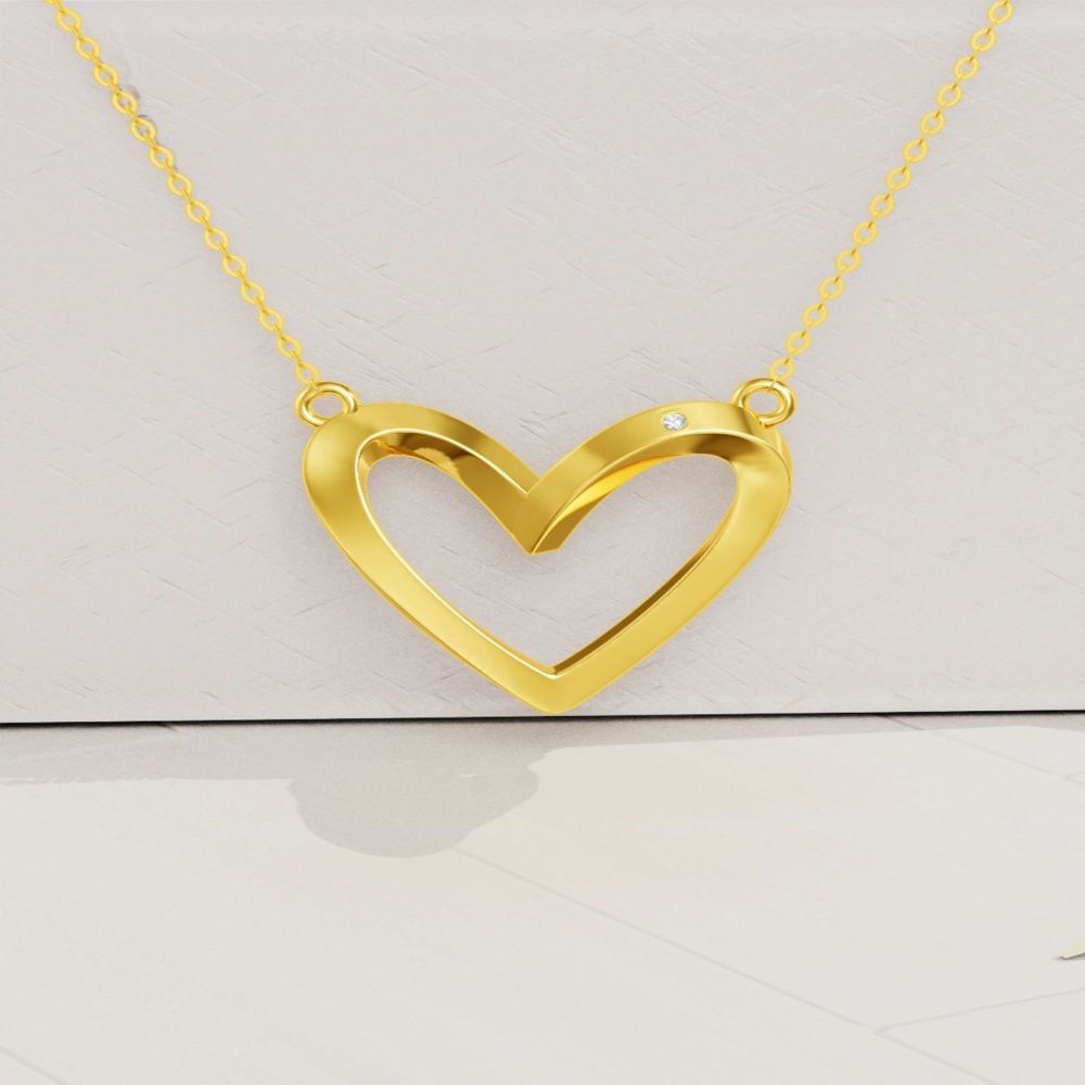Collier en or 10K avec pendentif en forme de cœur en diamant de forme circulaire-3