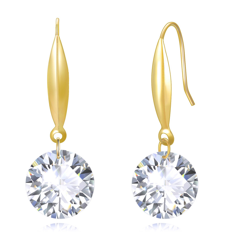 Boucles d'oreilles pendantes en or 18 carats et zircon cubique de forme circulaire-1