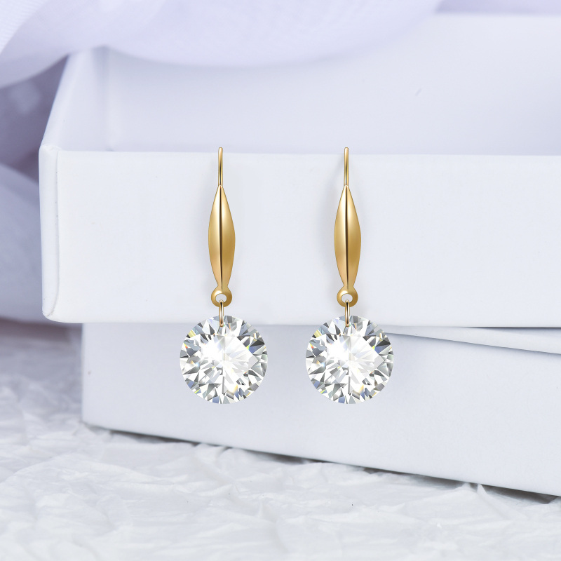 Boucles d'oreilles pendantes en or 18 carats et zircon cubique de forme circulaire-3