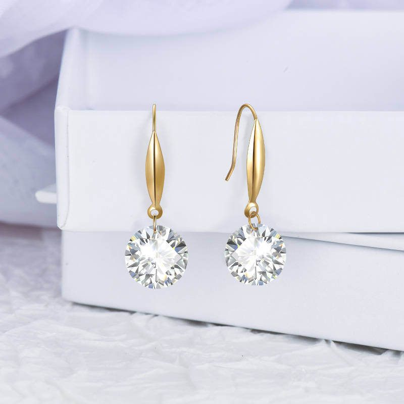 Boucles d'oreilles pendantes en or 18 carats et zircon cubique de forme circulaire-4