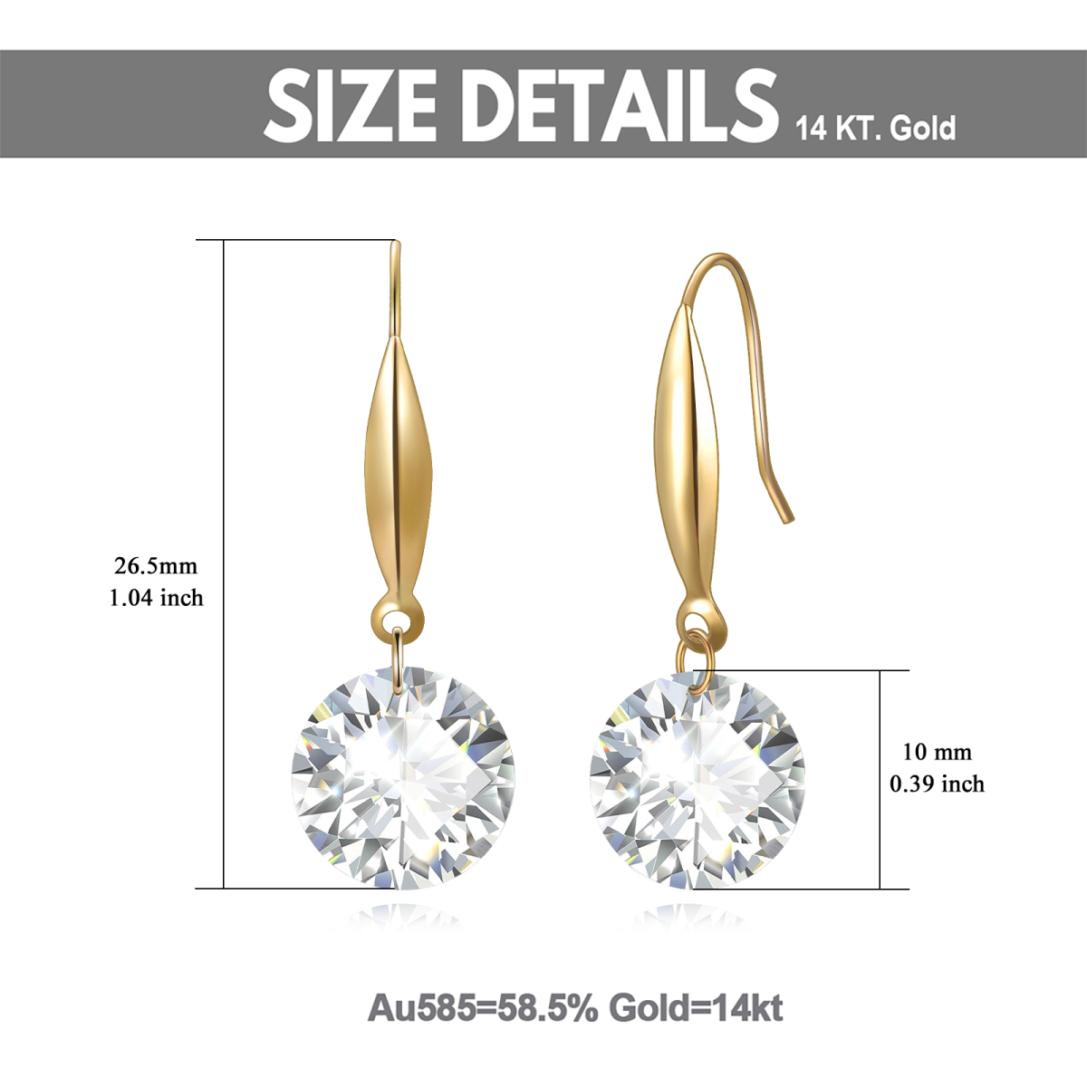 10K Gold Circular Shaped Cubic Zirconia Drop Earrings-5