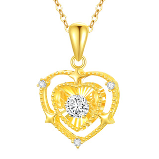 10K Gold Circular Cubic Zirconia Heart With Heart Pendant Necklace For Women-39