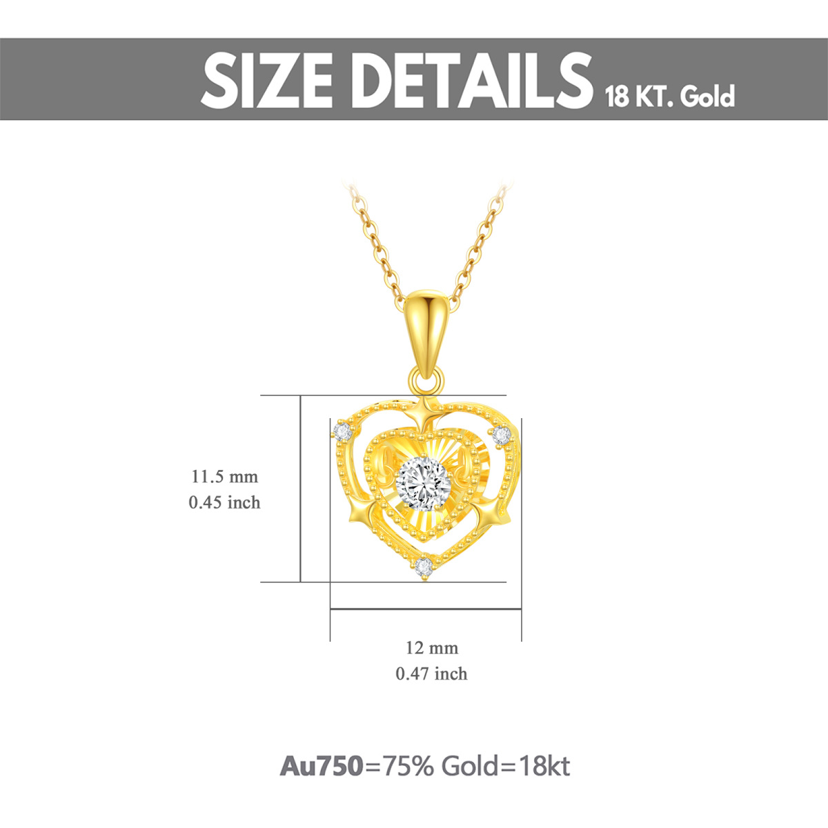 10K Gold Circular Cubic Zirconia Heart With Heart Pendant Necklace For Women-6