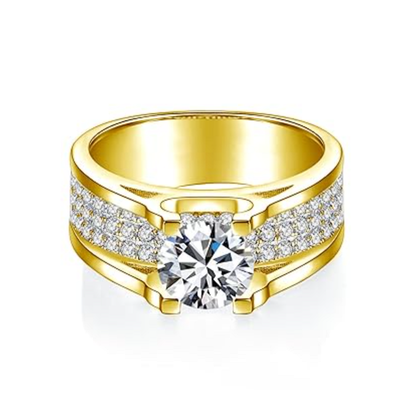 18K Gold Circular Shaped Moissanite Couple & Round Ring for Men-1