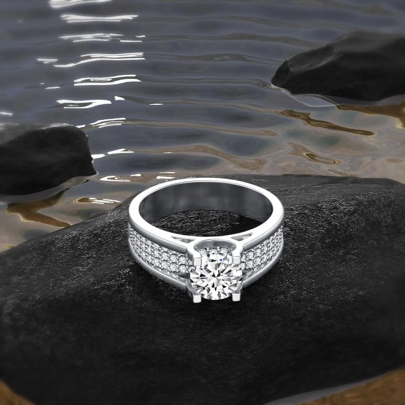 Anello da uomo con moissanite taglio rotondo e anello di coppia in oro rosa 9K-3