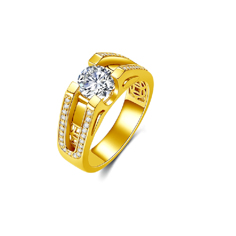 Bague de fiançailles en or 18K de forme circulaire en Moissanite pour hommes-1