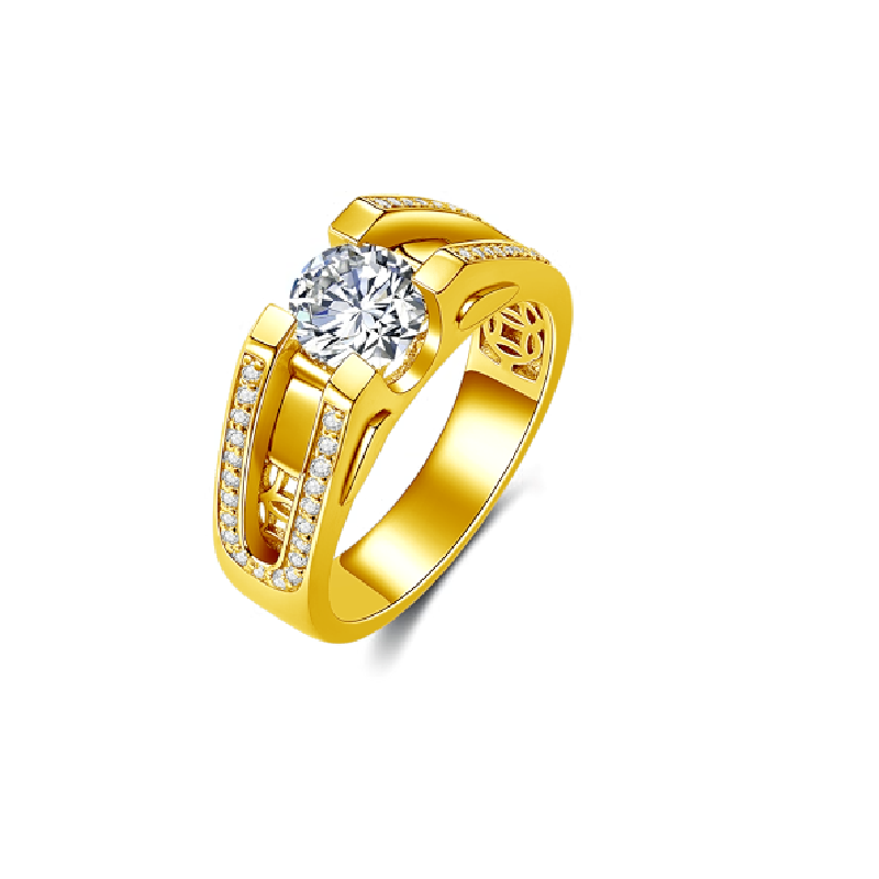 Bague de fiançailles Moissanite en or 14K de forme circulaire pour hommes-1
