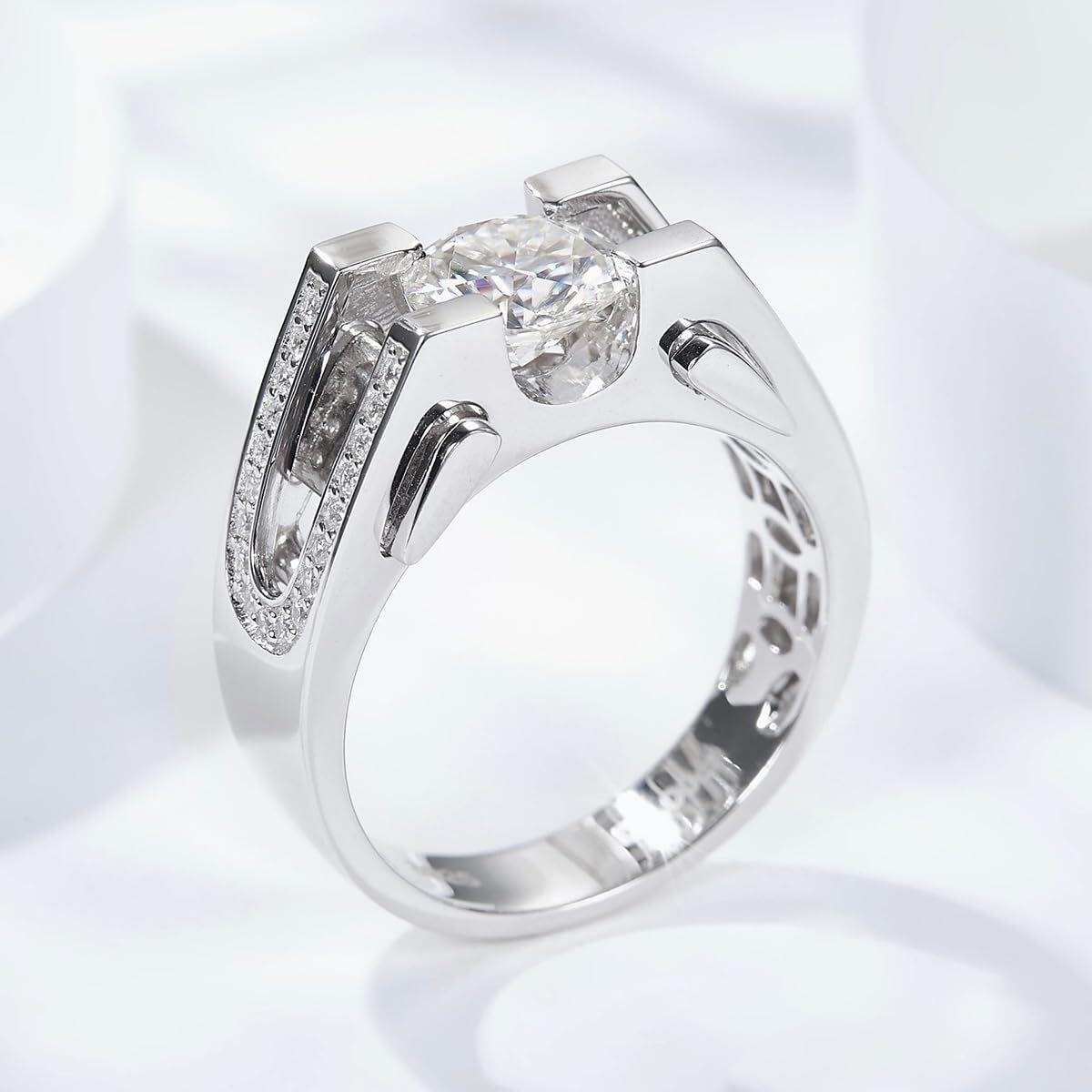 14K White Gold Circular Shaped Moissanite Engagement Ring for Men-4