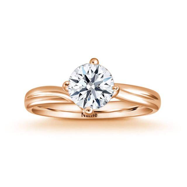 Bague de fiançailles en or 18K Moissanite de forme circulaire Personnalisée Nom Classique