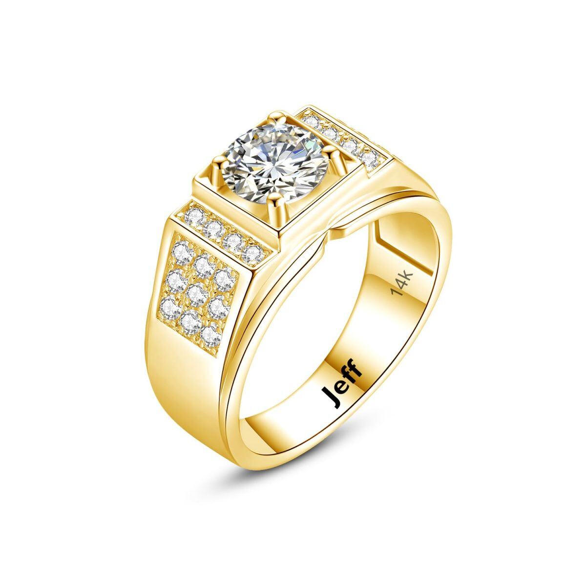 10K Gold Circular Shaped Moissanite Personalized Engraving & Couple Engagement Ring for Men-1