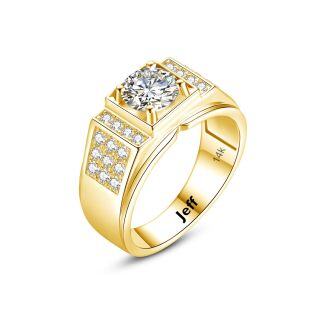 10K Gold Circular Shaped Moissanite Personalized Engraving & Couple Engagement Ring for Men-21