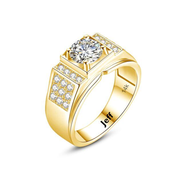 14K Gold Circular Shaped Moissanite Personalized Engraving & Couple Engagement Ring for Men-1