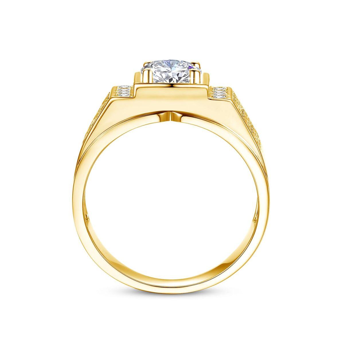 Anillo de compromiso de pareja con grabado personalizado de moissanita en forma circular de oro de 14 quilates para hombres-2