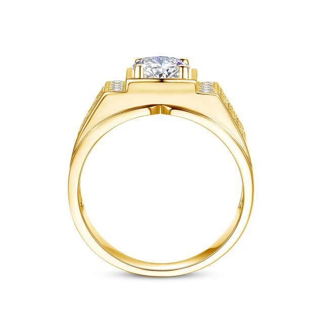 Anillo de compromiso de pareja con grabado personalizado de moissanita en forma circular de oro de 18 quilates para hombres-2