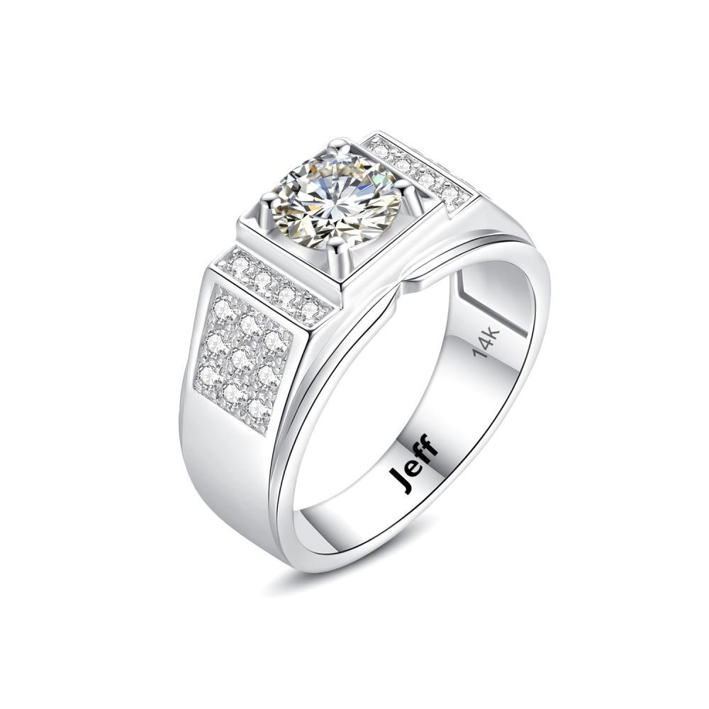10K White Gold 1.5 CT Round Moissanite Engagement Ring for Men-1