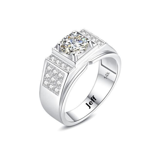 10K Gold Circular Shaped Moissanite Personalized Engraving & Couple Engagement Ring for Men-3