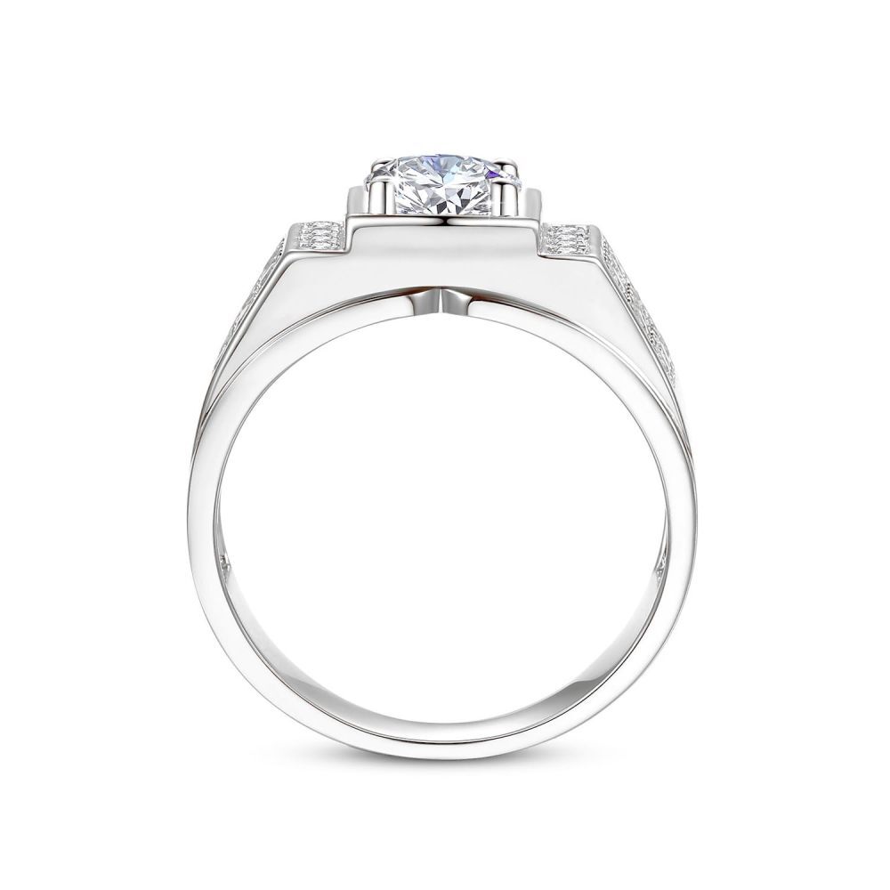 10K White Gold 1.5 CT Round Moissanite Engagement Ring for Men-3