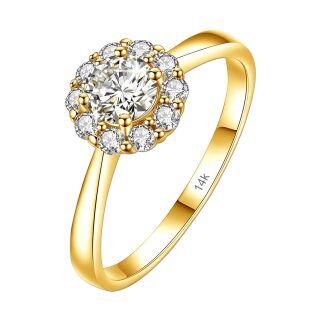 10K Gold Round Shaped Moissanite Personalized Engraving & Engagement Ring-36