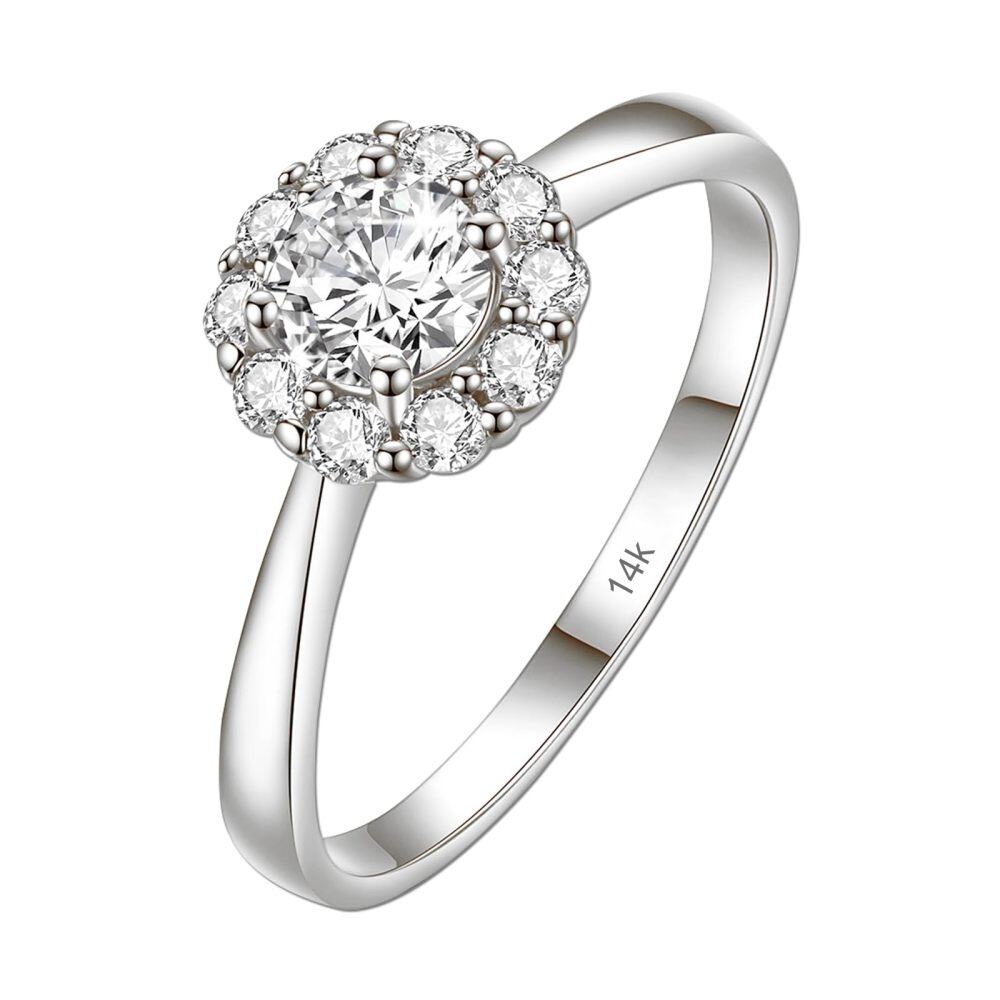 10K White Gold Round Shaped Moissanite Personalized Engraving & Engagement Ring-1