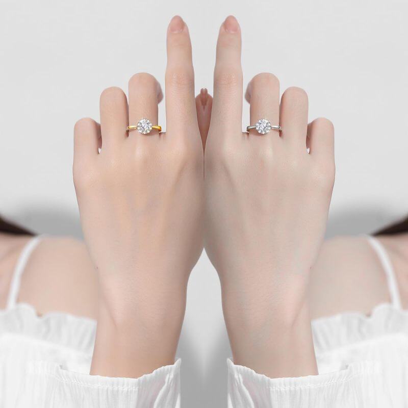 18K Gold Round Shaped Moissanite Personalized Engraving & Engagement Ring-4