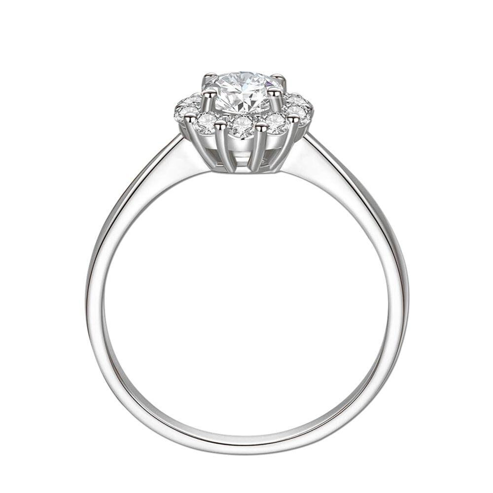 10K White Gold Round Shaped Moissanite Personalized Engraving & Engagement Ring-4