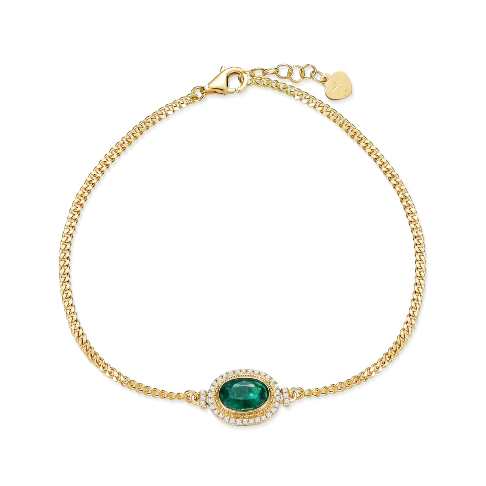 Sterling Silver with Yellow Gold Plated Round Cut & Oval Cut Cubic Zirconia Round Charm Bracelet-1