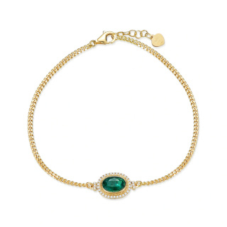 10K Gold Oval Emerald With Diamond Charm Bracelet For Women Mom-32