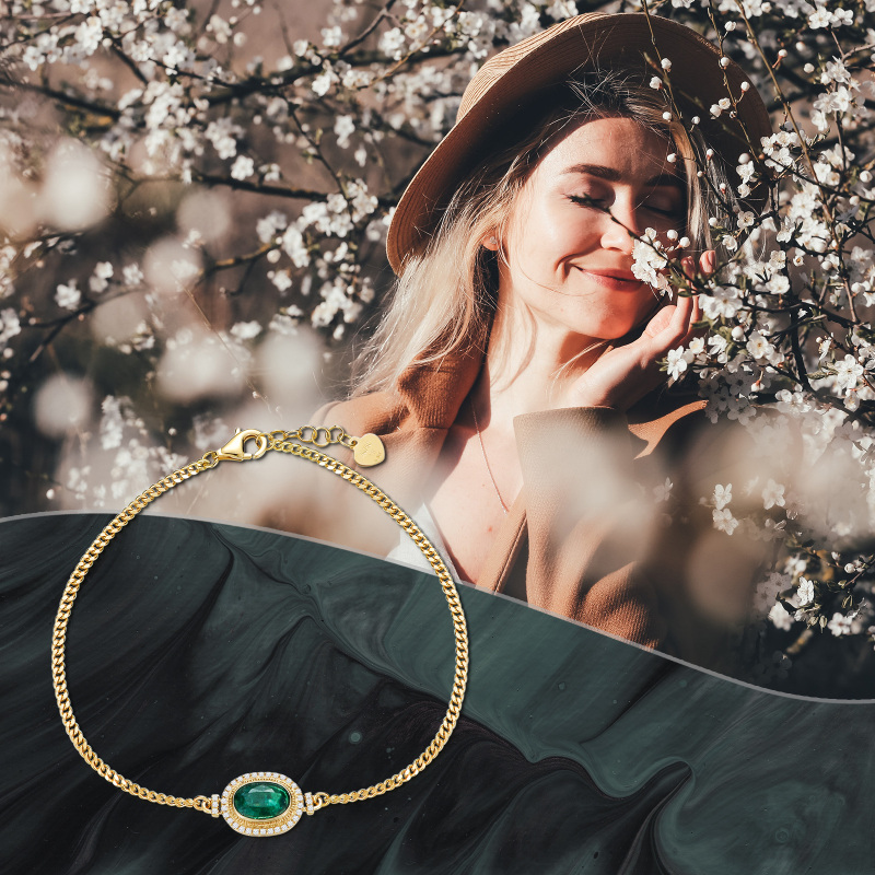 Sterling Silver with Yellow Gold Plated Round Cut & Oval Cut Cubic Zirconia Round Charm Bracelet-3