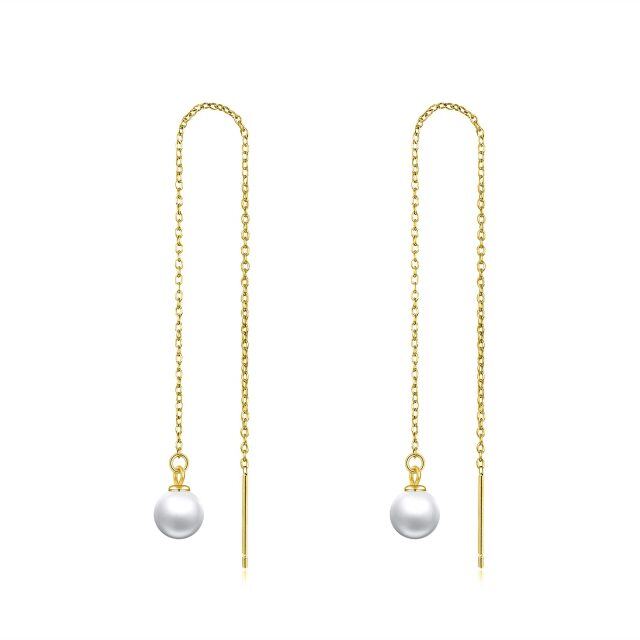 10K Gold Circular Shaped Pearl Drop Earrings