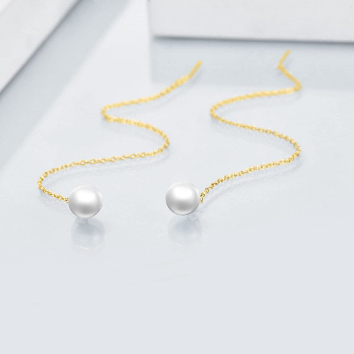 10K Gold Circular Shaped Pearl Drop Earrings-3