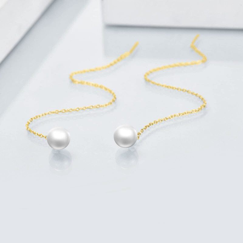 18K Gold Circular Shaped Pearl Drop Earrings-3