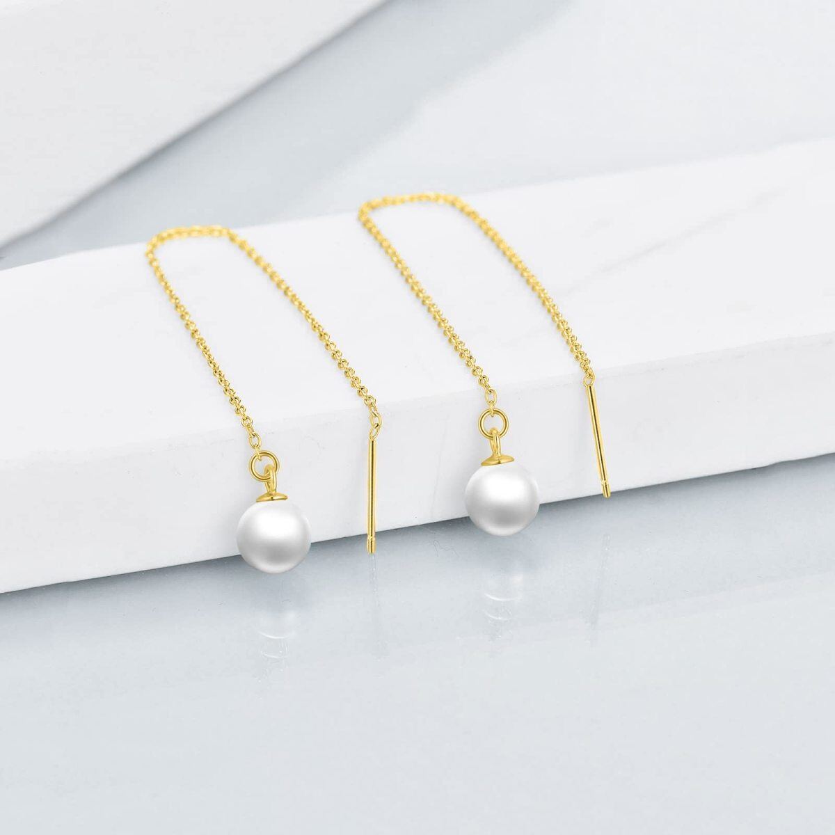 10K Gold Circular Shaped Pearl Drop Earrings-4