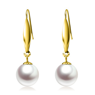 10K Gold Circular Shaped Pearl Drop Earrings-20