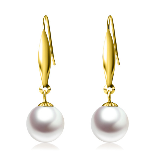 10K Gold Circular Shaped Pearl Drop Earrings