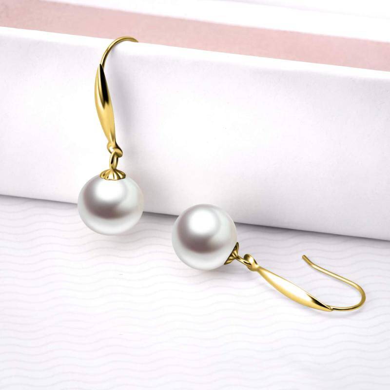 10K Gold Circular Shaped Pearl Drop Earrings-5