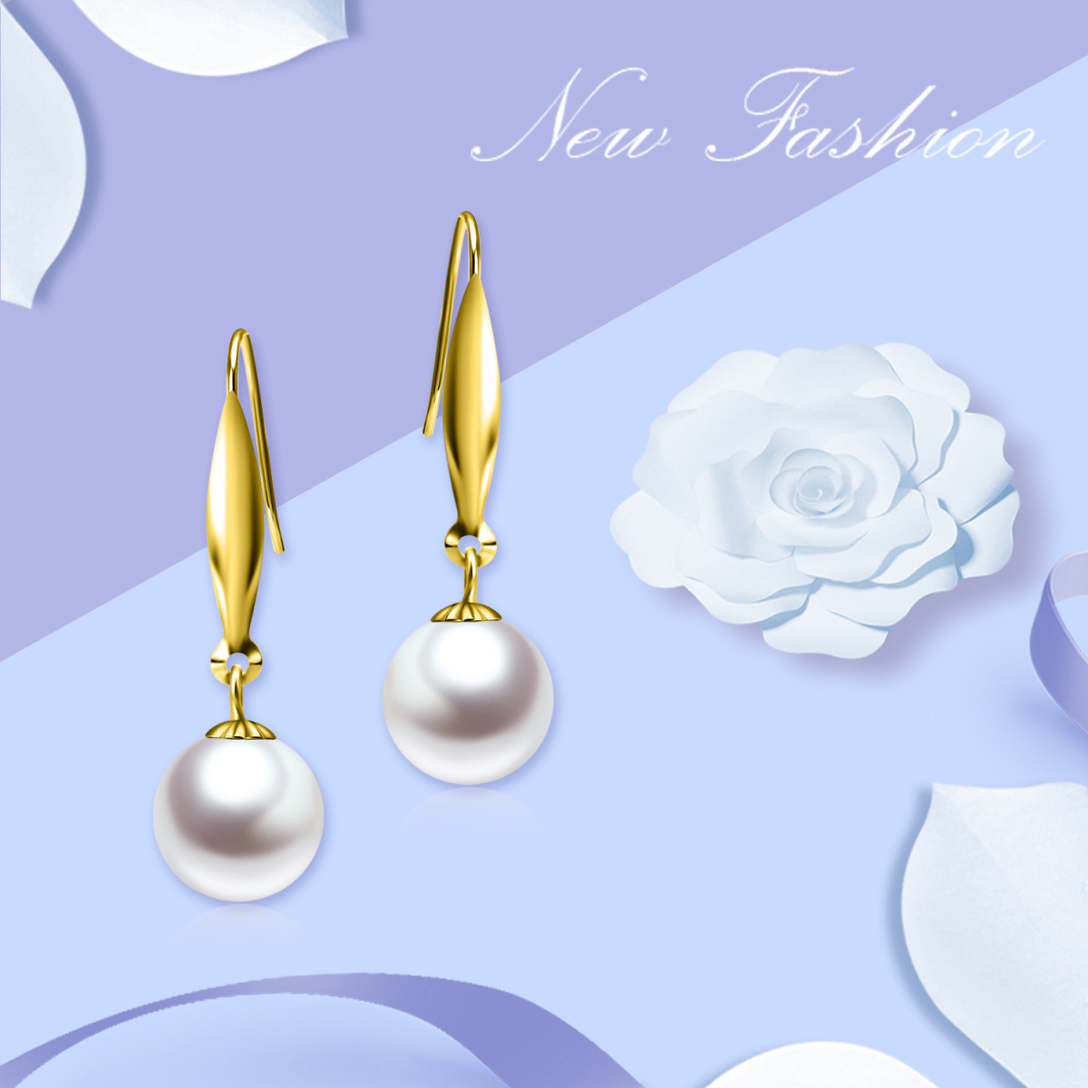 18K Gold Circular Shaped Pearl Round Drop Earrings-5