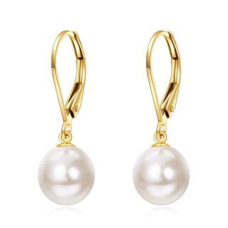 10K Gold Circular Shaped Pearl Spherical Drop Earrings-43