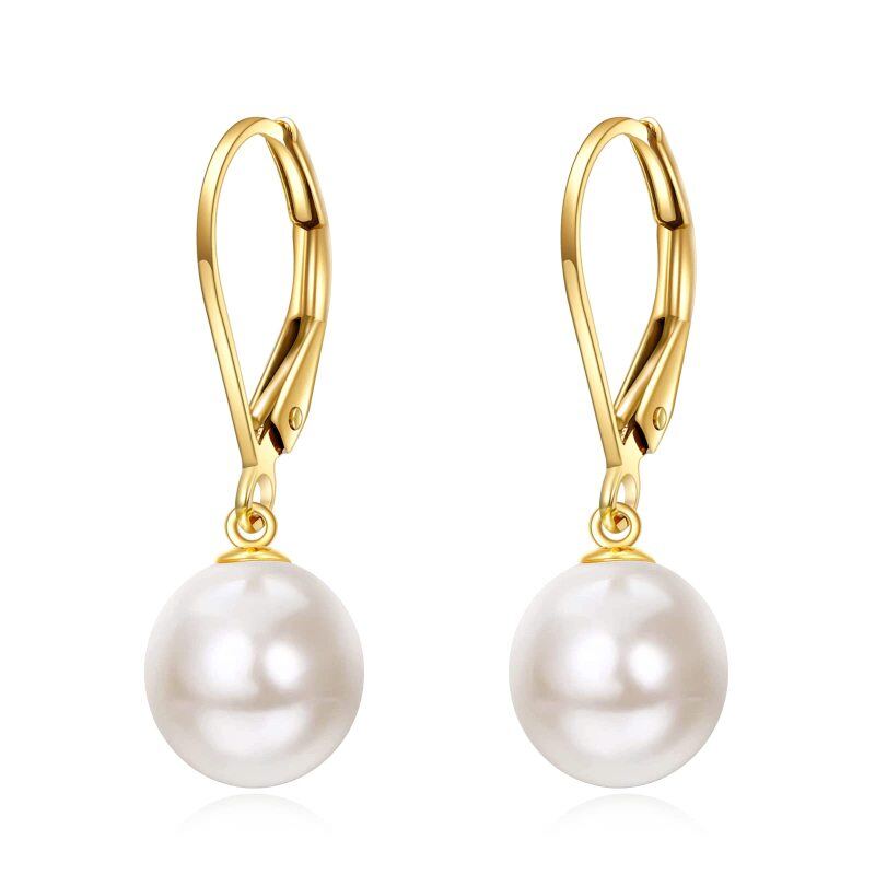 10K Gold Circular Shaped Pearl Spherical Drop Earrings