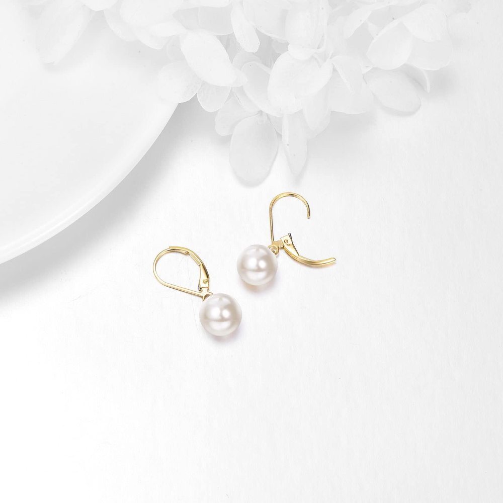 10K Gold Circular Shaped Pearl Spherical Drop Earrings-4