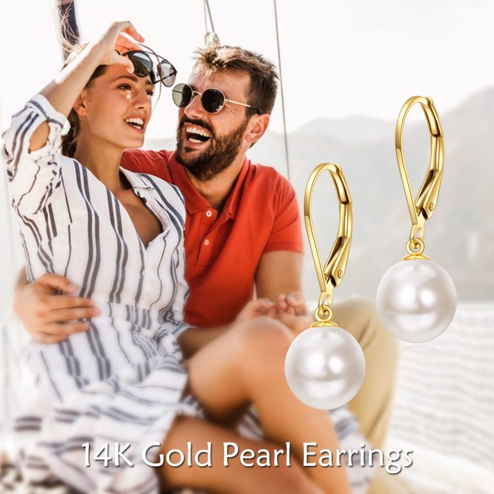 10K Gold Circular Shaped Pearl Spherical Drop Earrings-5