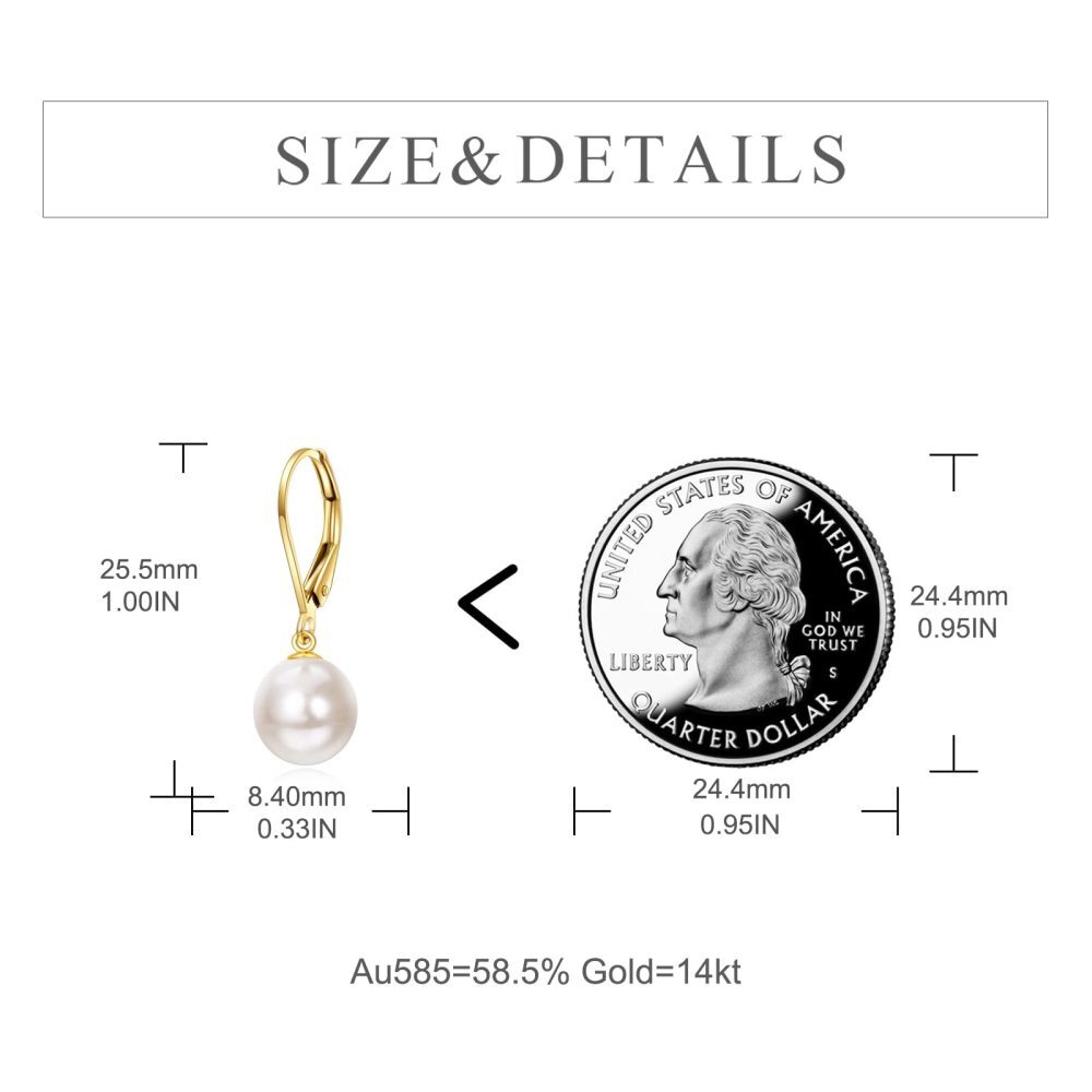 10K Gold Circular Shaped Pearl Spherical Drop Earrings-6