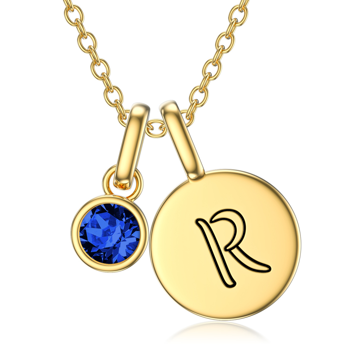 10K Gold Circular Shaped Cubic Zirconia Personalized Birthstone Pendant Necklace-1