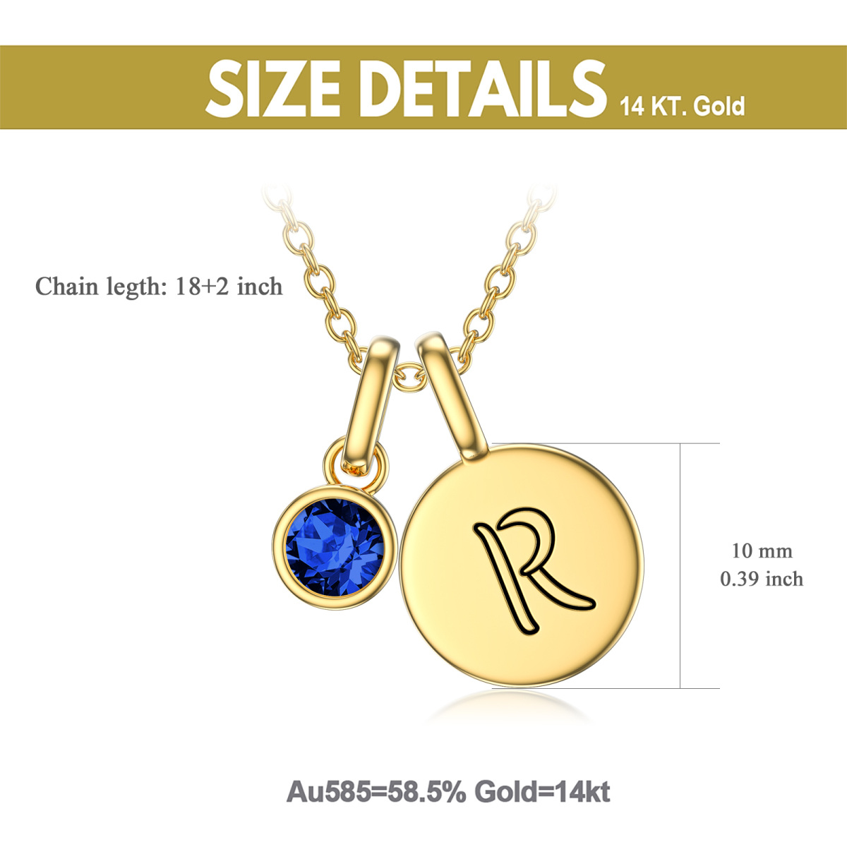 10K Gold Circular Shaped Cubic Zirconia Personalized Birthstone Pendant Necklace-6