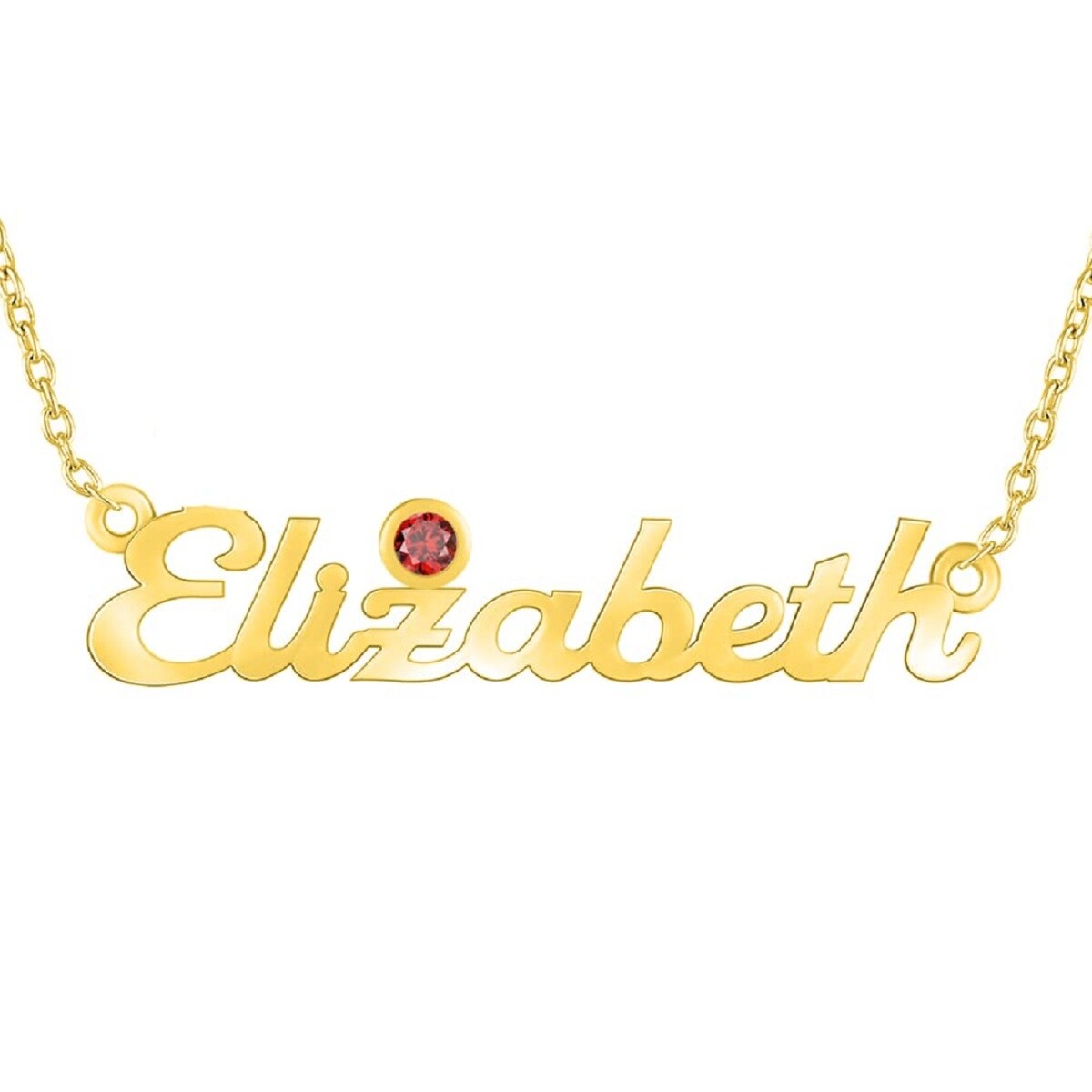 Collar con colgante de nombre clásico personalizado con piedra de nacimiento y circonita en forma circular en oro de 18 quilates-1