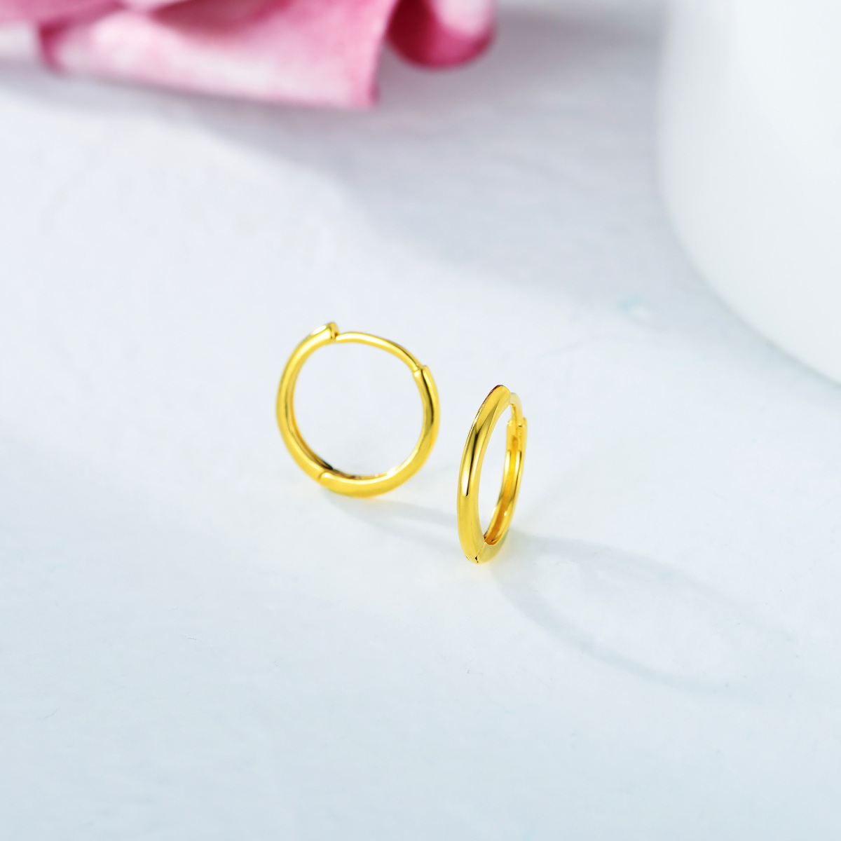 14K Gold Couple Hoop Earrings-3