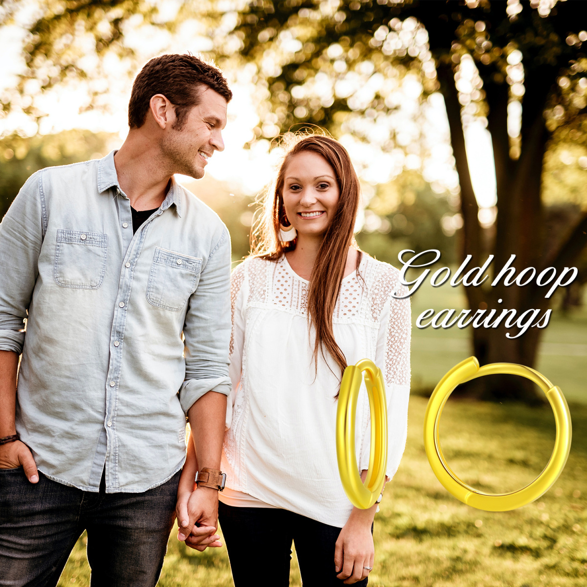 10K Gold Couple Hoop Earrings-6