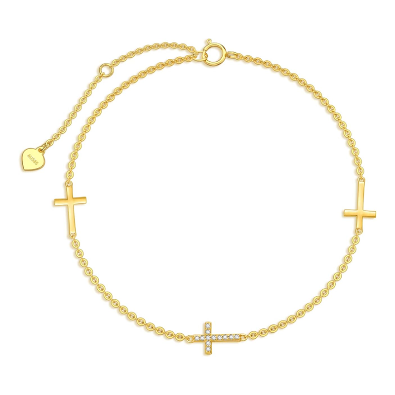 Gold Vermeil Cubic Zirconia Cross Bracelet for Women-1